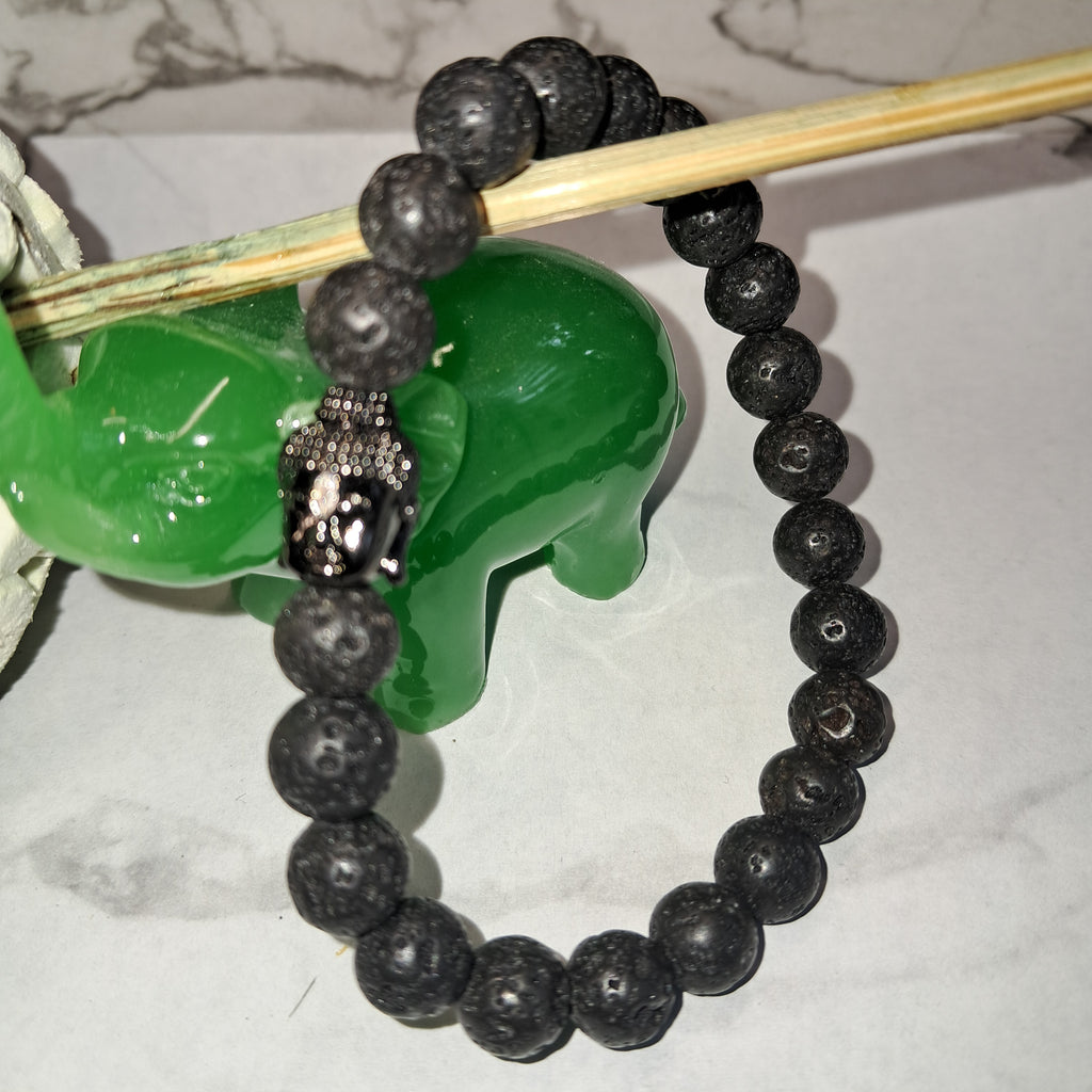 Bracelet mixte en perle de lave noir - Style zen - Perles et Buddha noir
