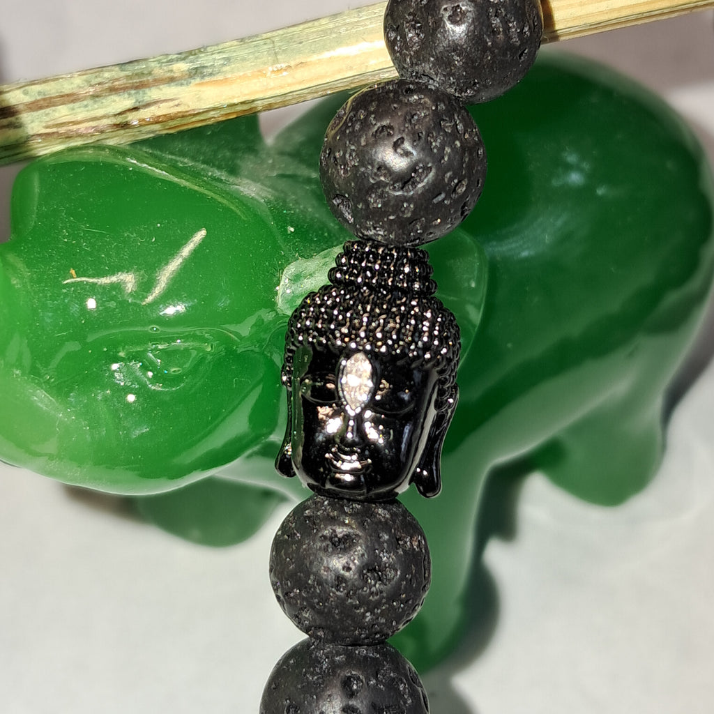 Bracelet mixte en perle de lave noir - Style zen - Perles et Buddha noir