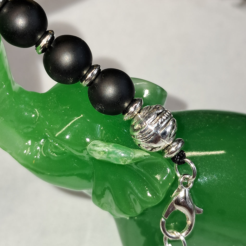Bracelet mixte en perle noir - Style zen - Perle en métal argenté
