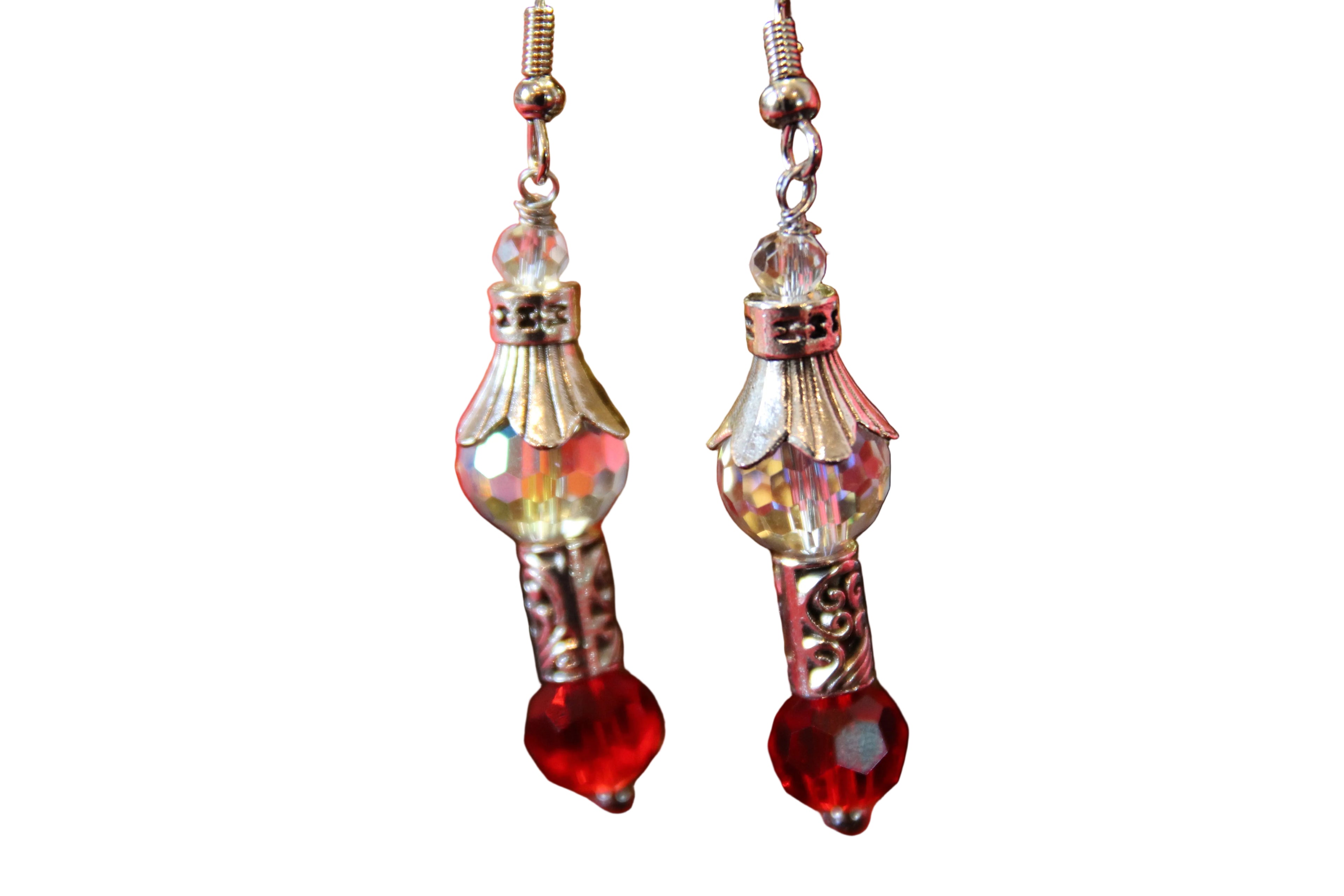 Boucles d'oreilles perles translucide rouge et transparent