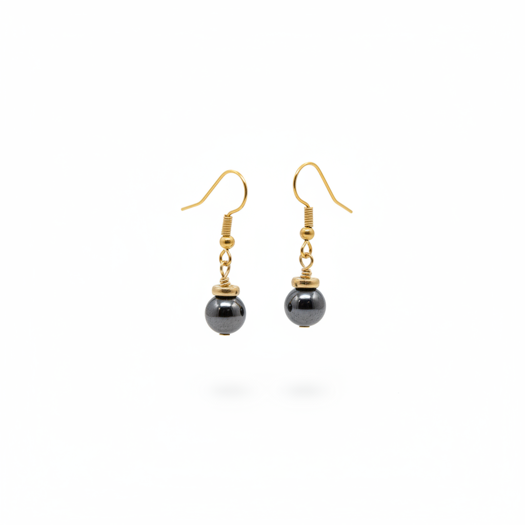Boucles hématite fond blanc