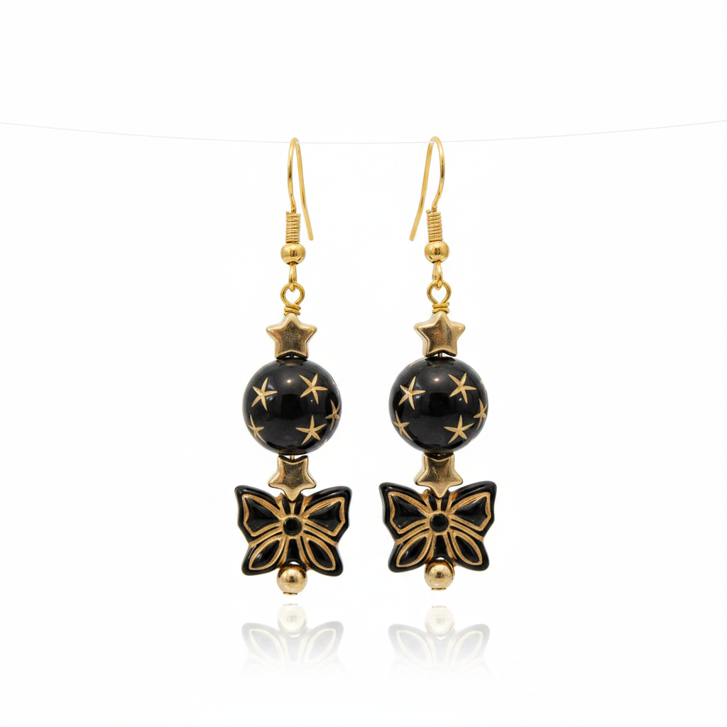 Boucles noir et or chic fond blanc