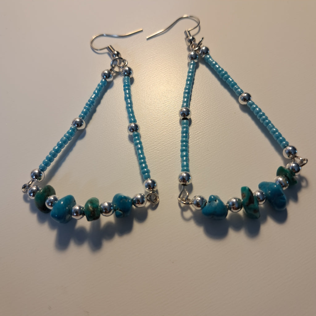 Boucles d'oreilles style marin – Turquoise et perle argentée