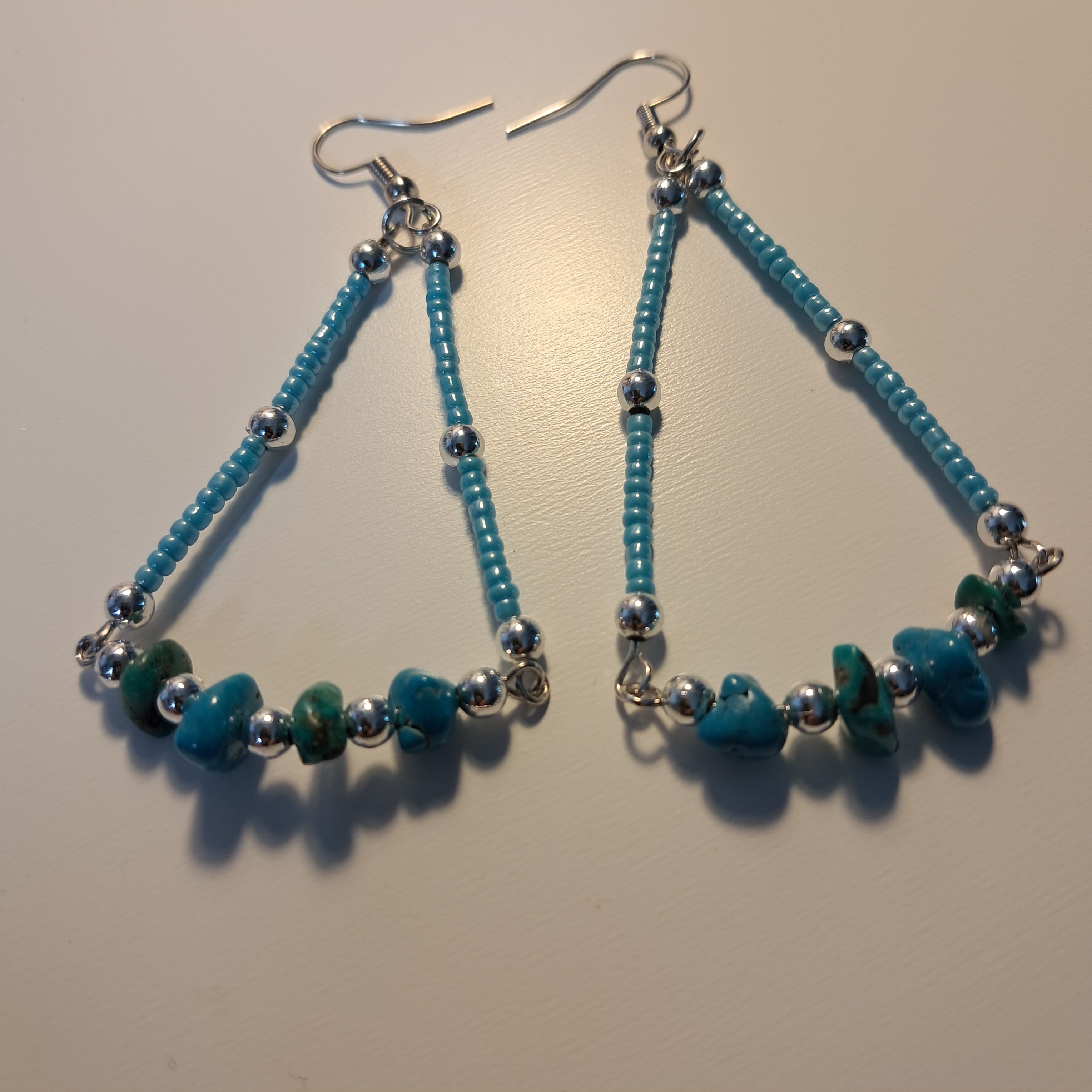 Boucles d'oreilles style marin – Turquoise et perle argentée