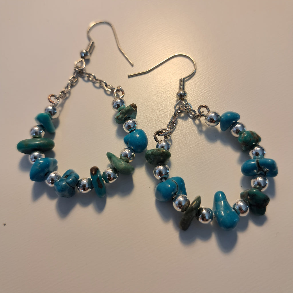 Boucles d'oreilles anneaux style marin – Turquoise et argenté